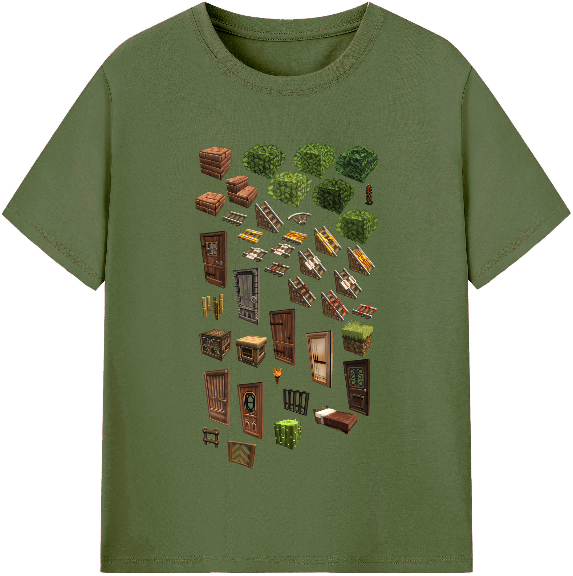 （画像用） マインクラフト ブロックの世界 Minecraft MC Block world 綿100％半袖Tシャツ（フロントプリント）